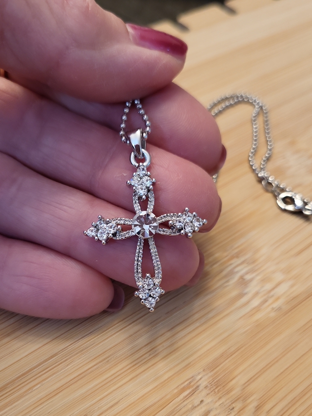 Silver Crystal Cross Pendant Necklace